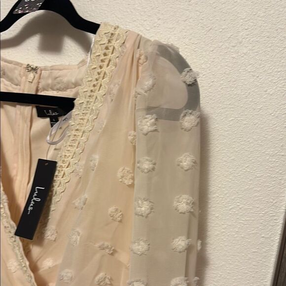 7•NWT Lulus | Might Be Magic | Ivory Clip Dot Long Sleeve Mini Dress | Large - Picture 10 of 12